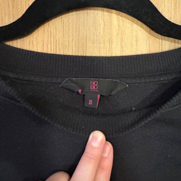 NOBO Black Cropped Crewneck Sweater Medium – Free Spirit Embroidered Y2K Cozy - Picture 4 of 8